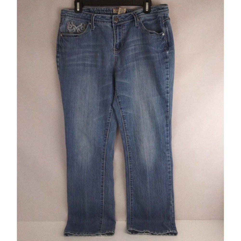 Earl Jeans Womens Jeweled Distressed Whiskered Embroidered Bootcut Jeans Size 12